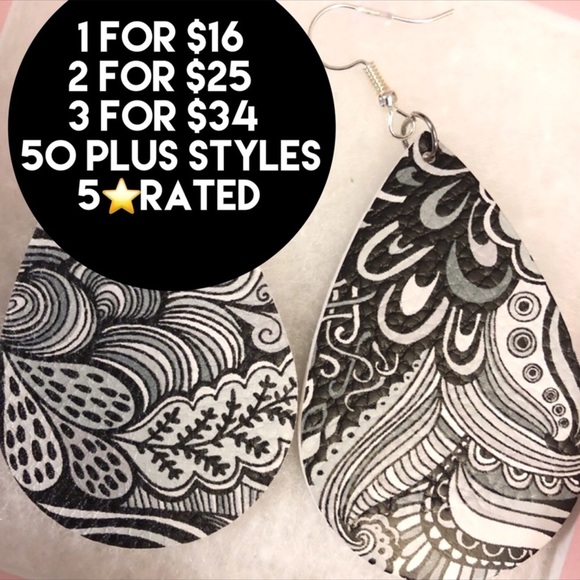 brooknoel Jewelry - Faux Leather Teardrop Earrings Black Paisley